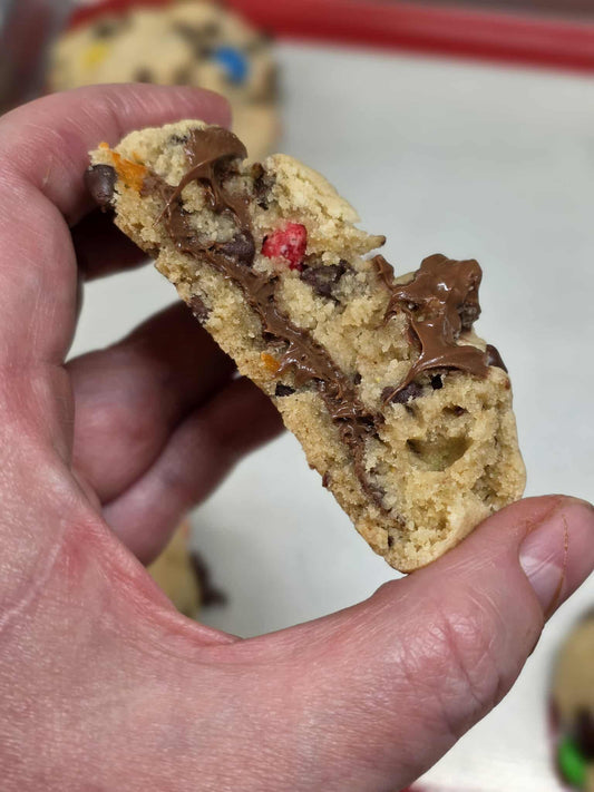 Gluten-Free M&M Nutella-Stuffed Cookie